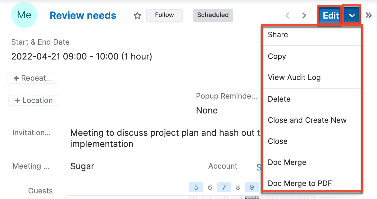 Meetings RVActionsMenu1