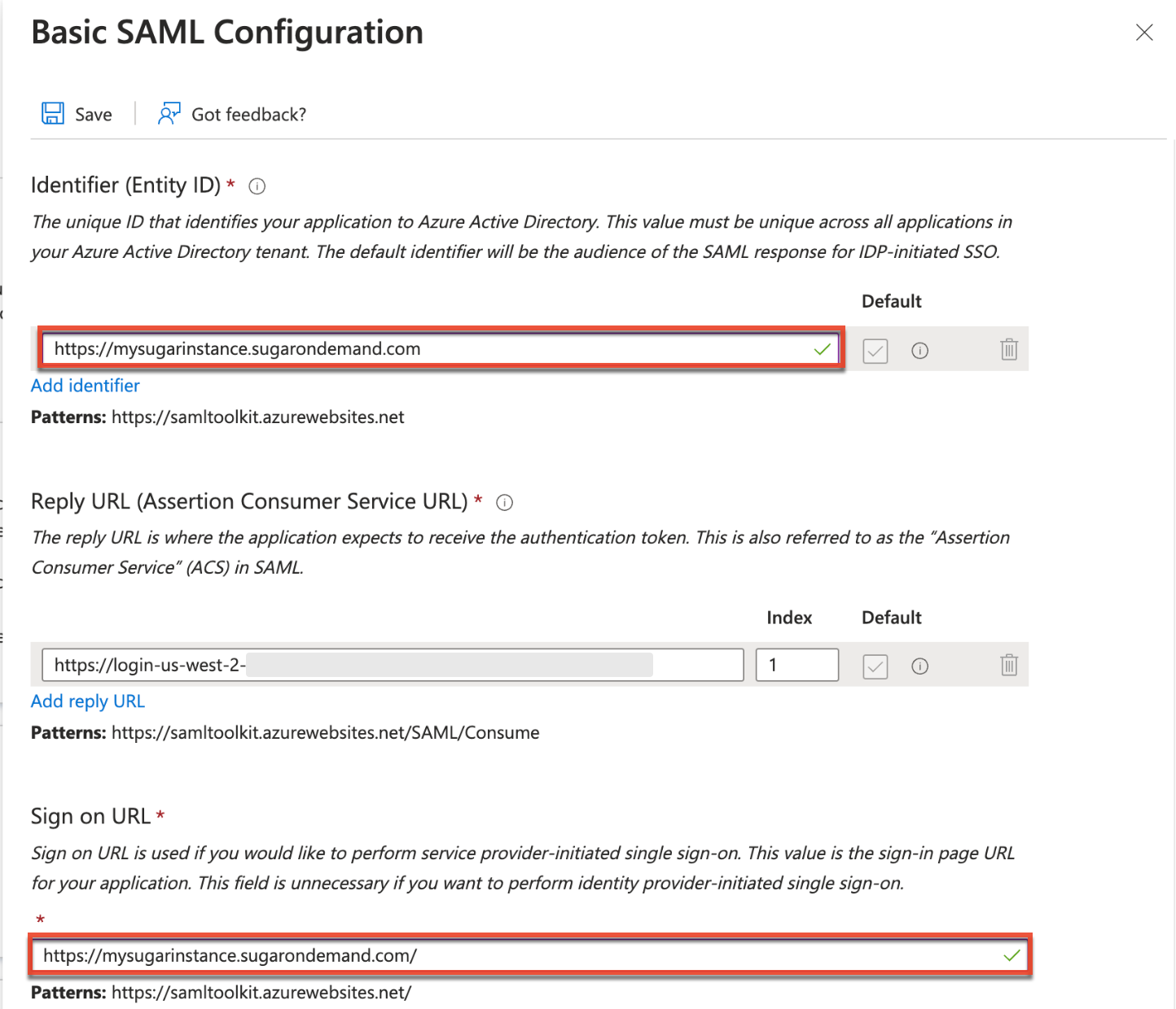 ConfiguringSSOWithAzureUsingSAML Azure BasicSAMLConfiguration PopulateField1