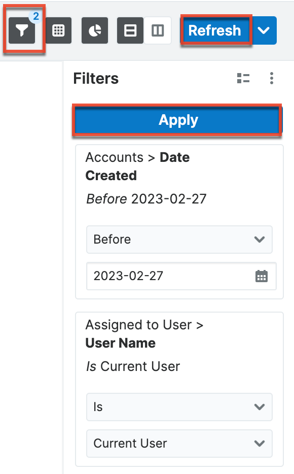 Refresh run-time filters