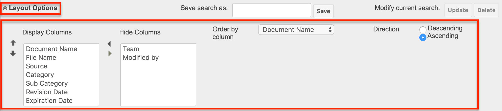 Search Documents AdvSearch LayoutOptions