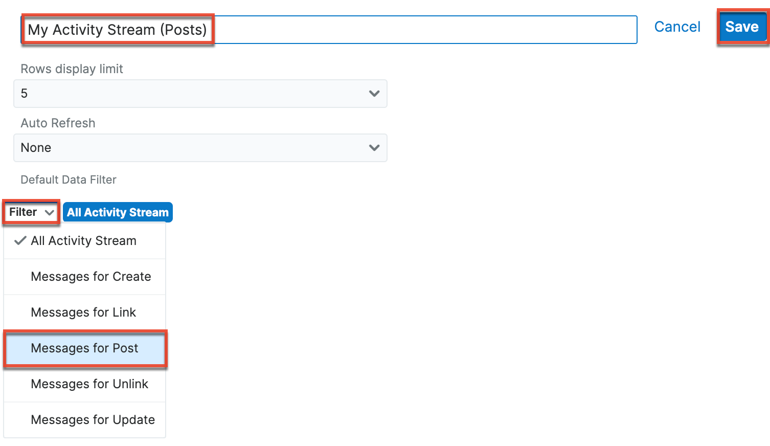 Edit My Activity Streams dashlet
