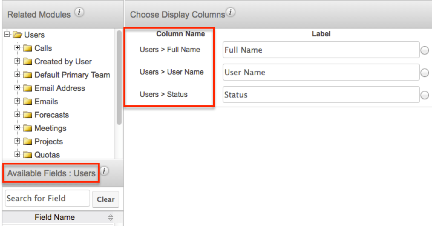 Reports DisplayColumns