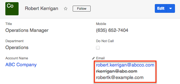 ContactsRecordView Emails