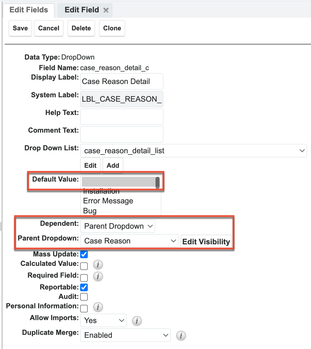 Setup dependent field