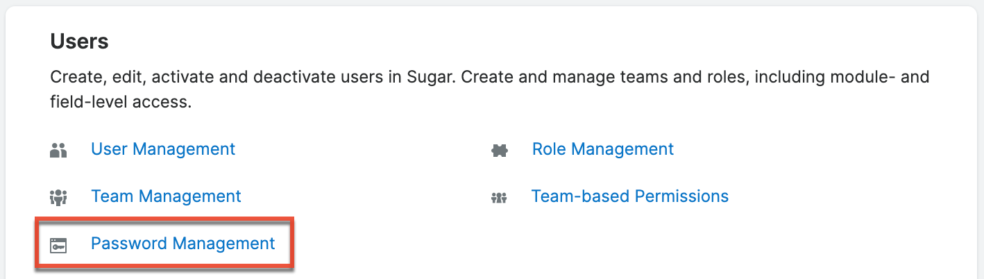 Sugar Admin PW Management