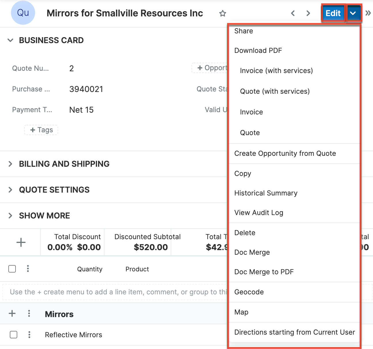 Quotes RVActionsMenu