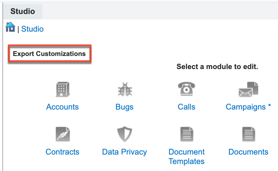 Export customizations