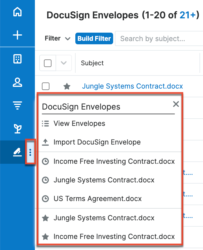 DocuSign module tab menu