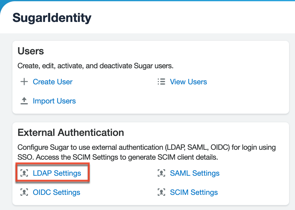 SugarIdentity_Home_ExternalAuthentication_LDAPSettings