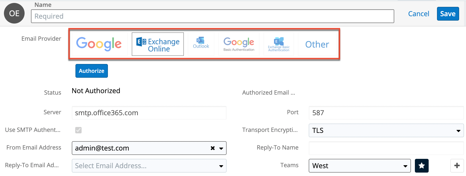 Emails OutgoingEmailAccounts