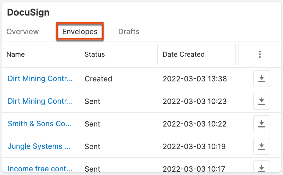 docusign homedash envelopes