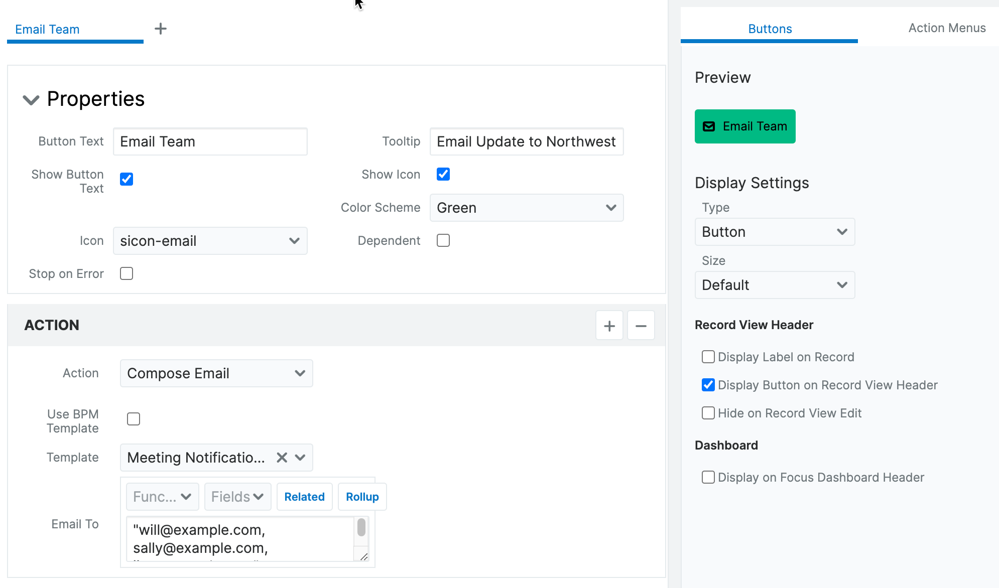 Email team configuration 