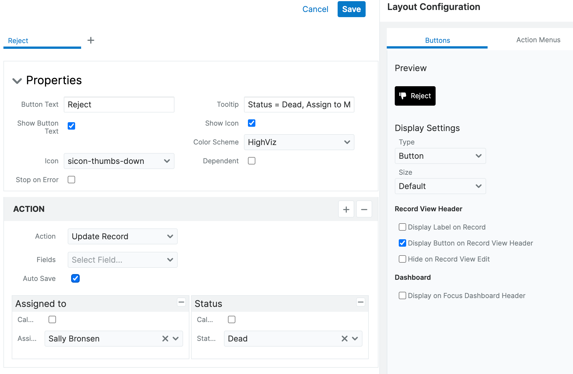 Action button configuration