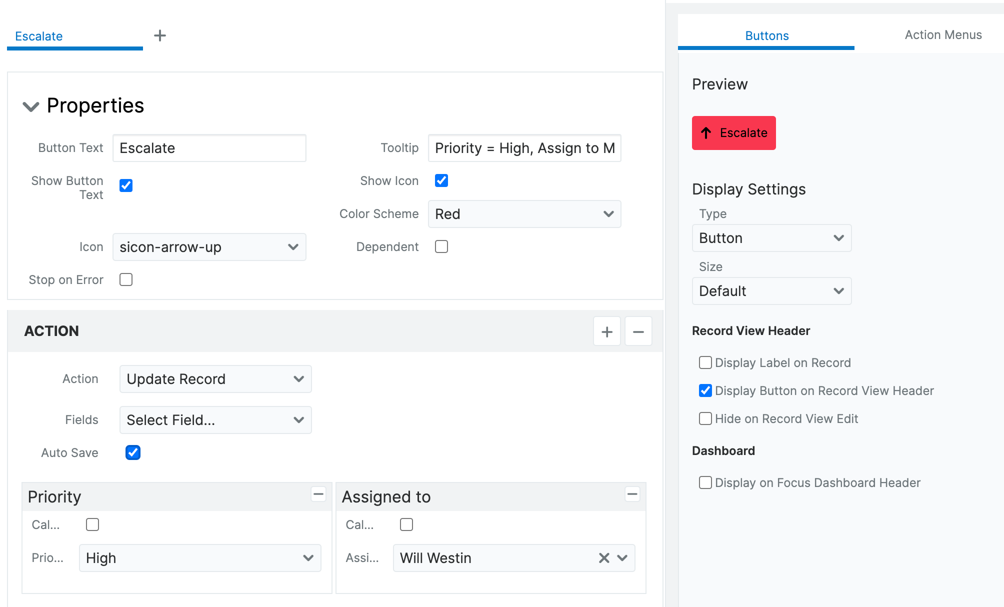 Action button configuration