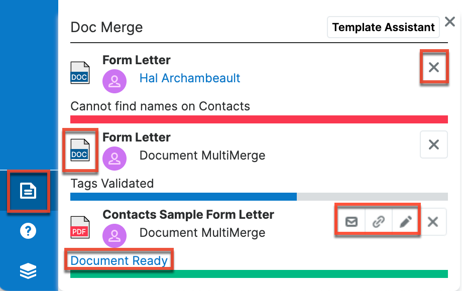 Doc Merge widget Document List