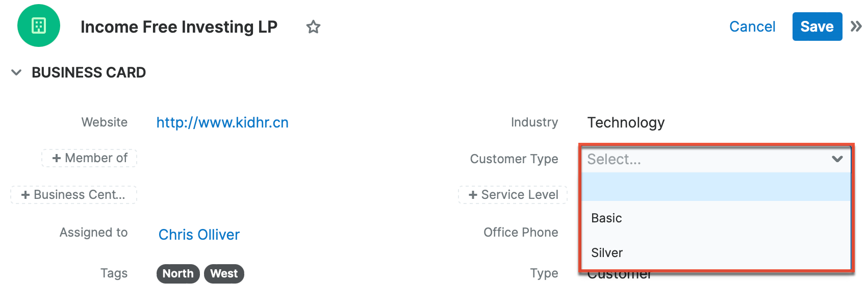 User Role Customer Type list