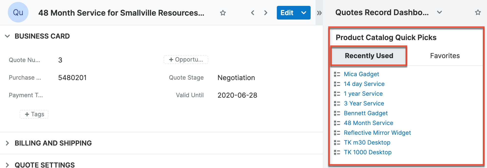 ProductCatalog QP Dashlet1