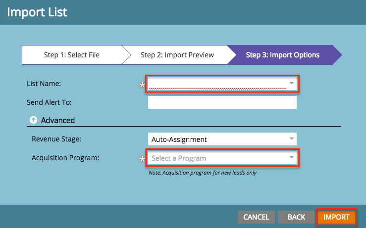 Marketo ImportList ImportOptions