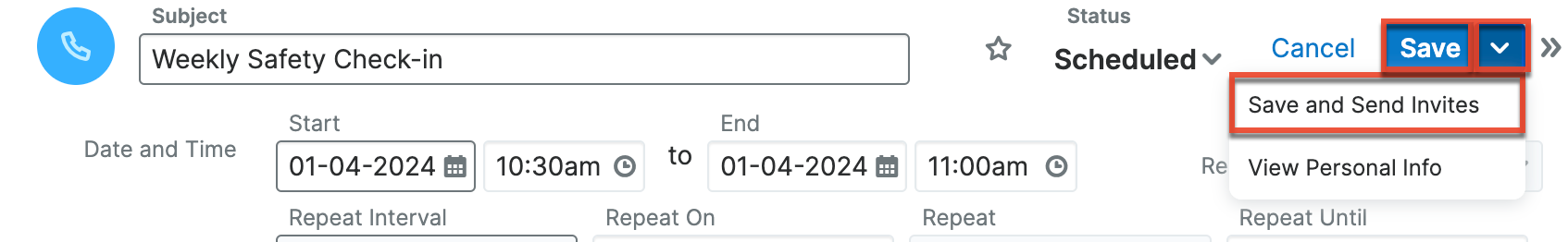 Save and send call invites.png