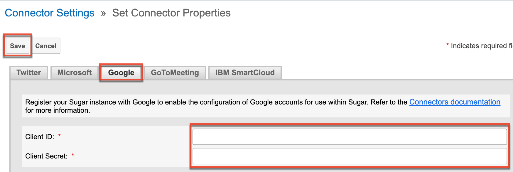 ConnectorSettings GoogleTab