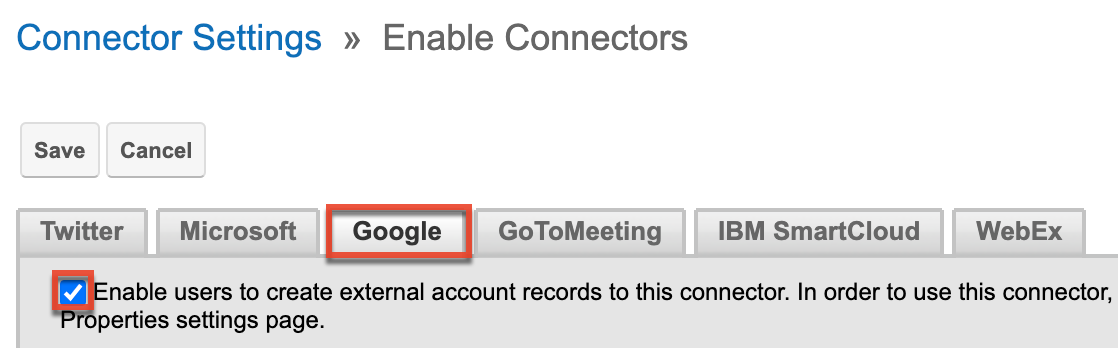 ConnectorSettings Google