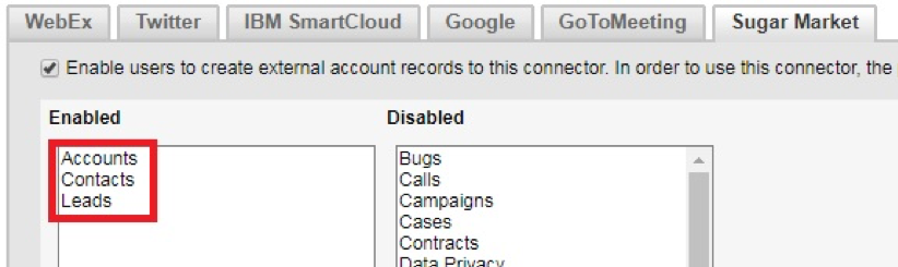 SugarCRM EnableConnectors