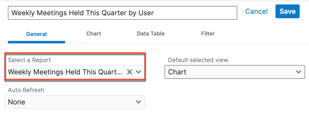 Select a Report for Report Dashlet