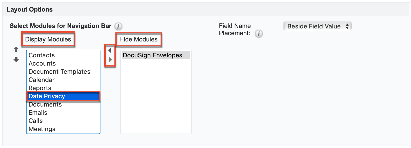 Hide and show modules