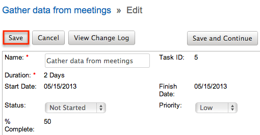 Proj Task Edit View Save