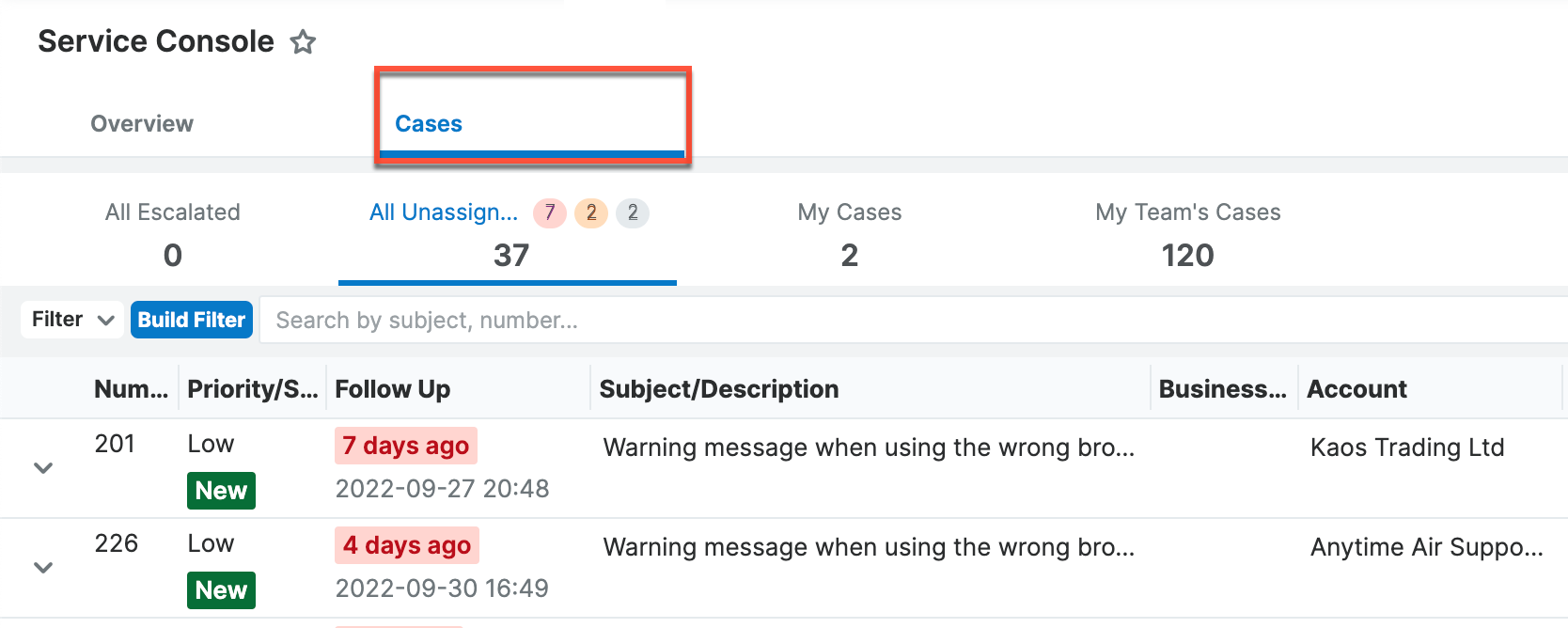 ServiceConsole CasesTab