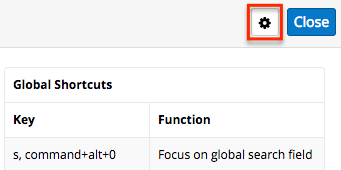 Shortcuts gear button