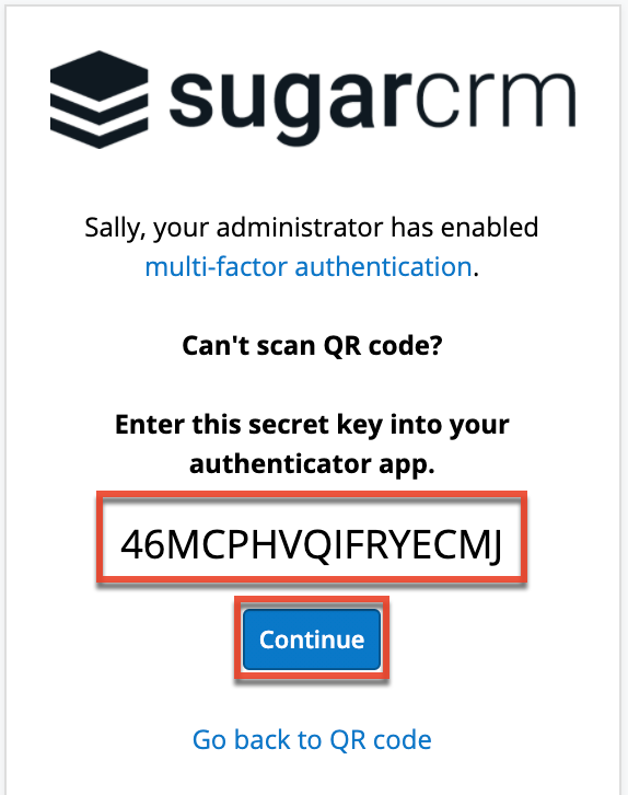 GettingStarted MFA SecretKeyScreen