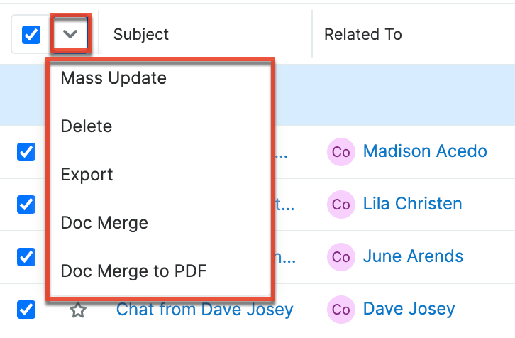 Messages LVMassActionsMenu