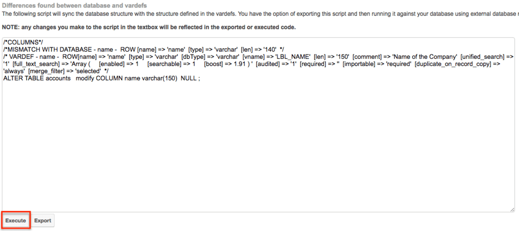 PerformingQRR PotentialDBSync Execute