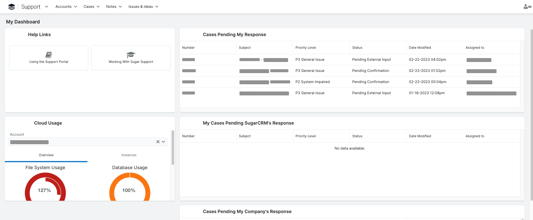 SupportPortal HomePage Dashboard