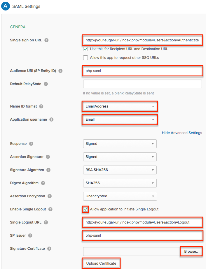 Okta CreateSAMLIntegration SAMLSettings
