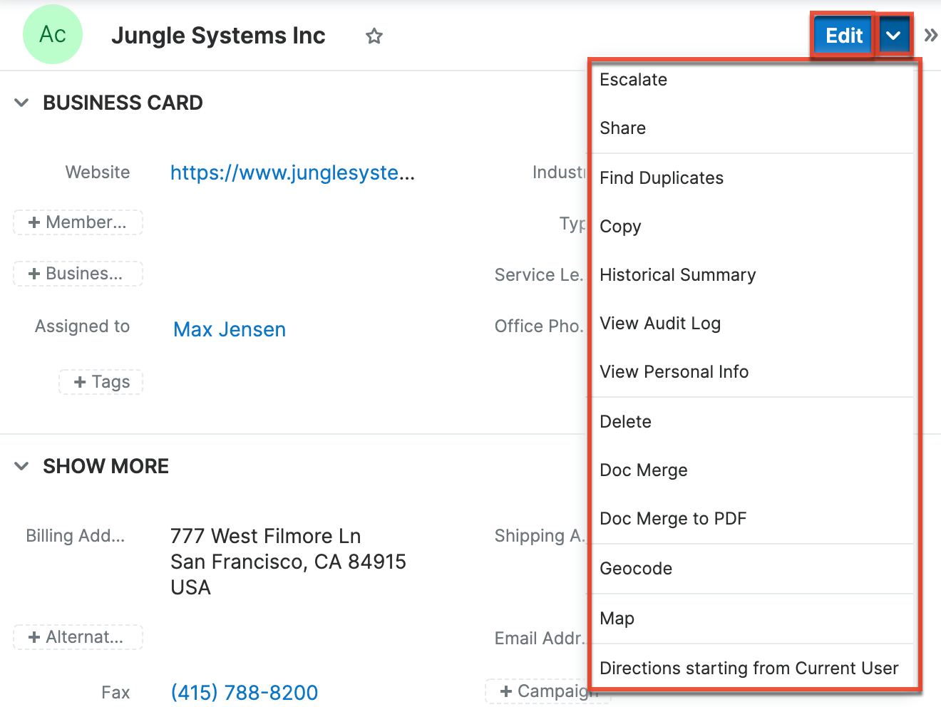 Accounts RecordViewActionsMenu