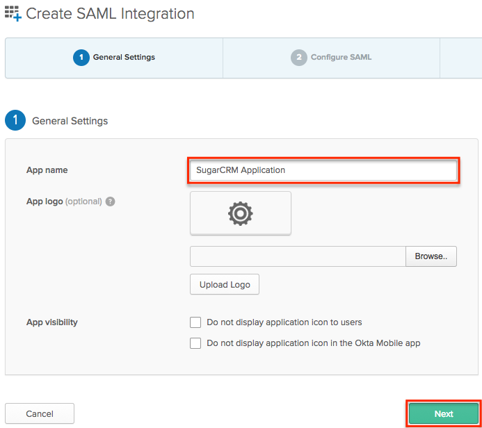 Okta CreateSAMLIntegration GeneralSettings
