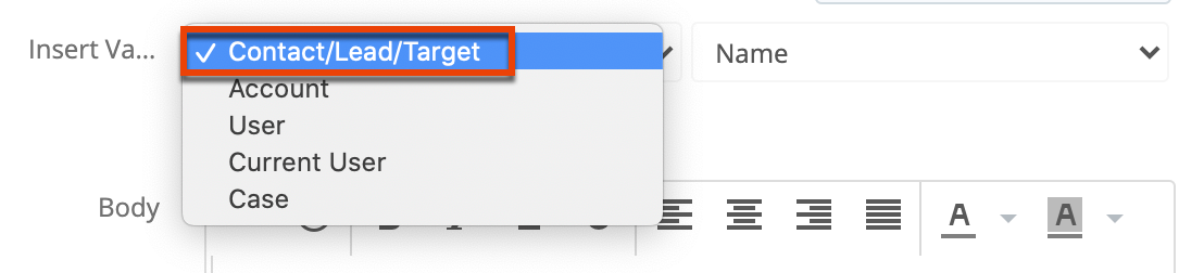 email template selectvar