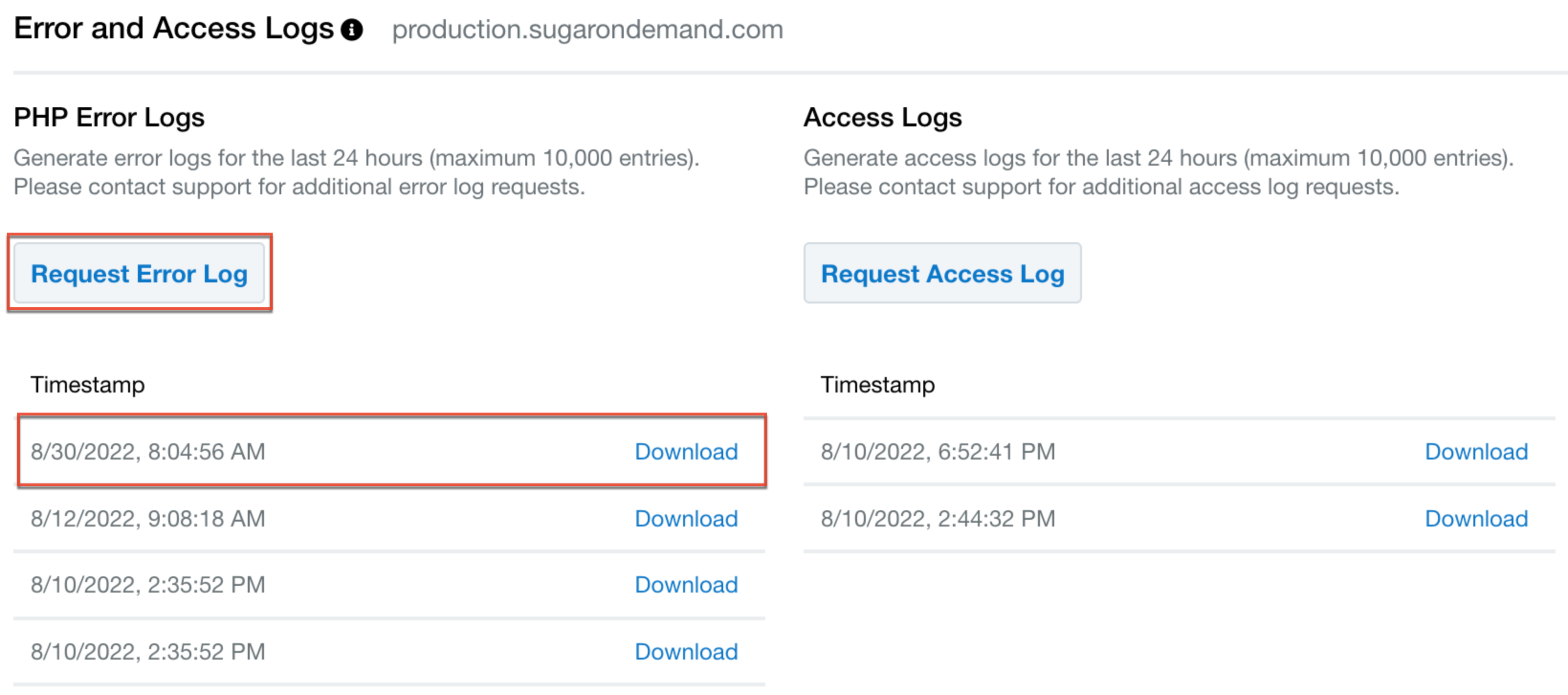 SCI PHP Error Access Logs