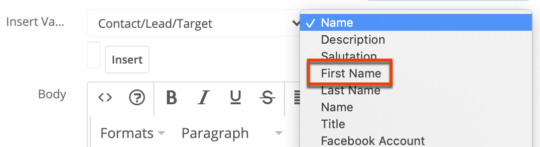 email template selectvar2