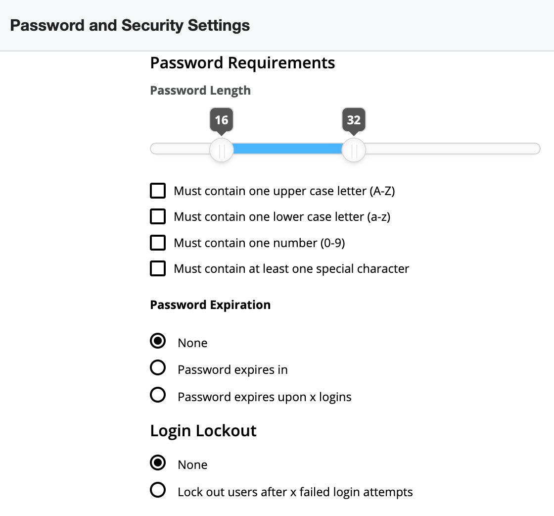 SugarCloudSettings PasswordRequirements