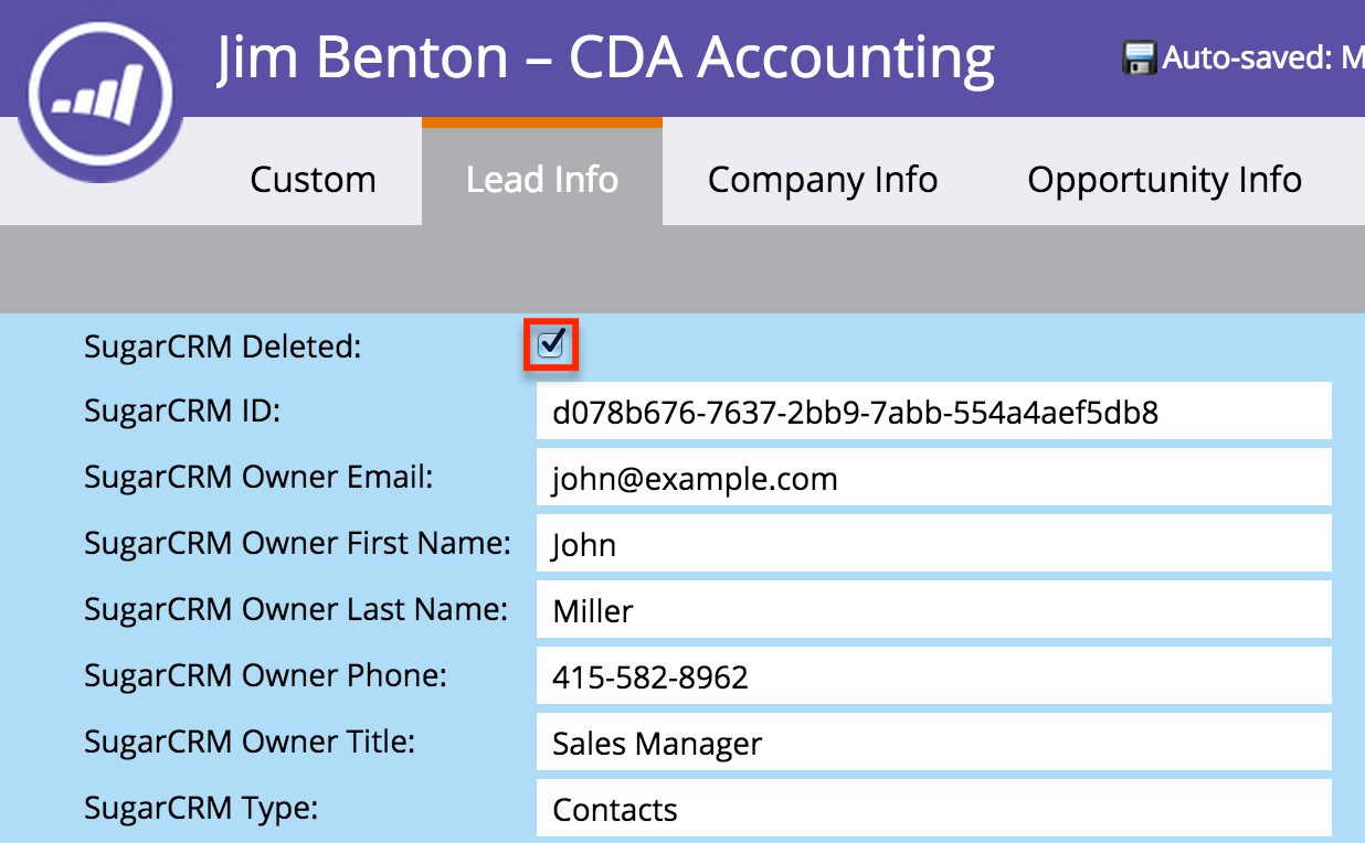 Marketo LeadInfo SugarCRMDeleted