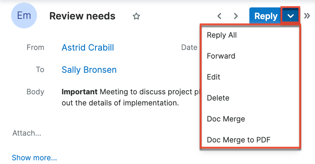 Emails RVActionsMenu