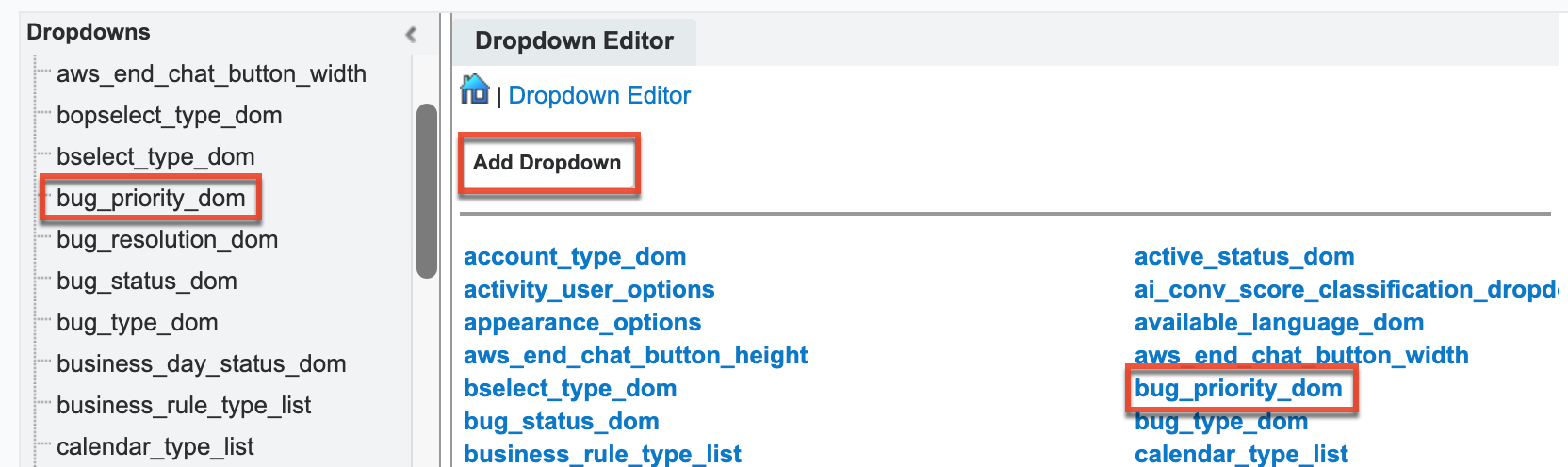 Select the dropdown list in the Dropdown Editor