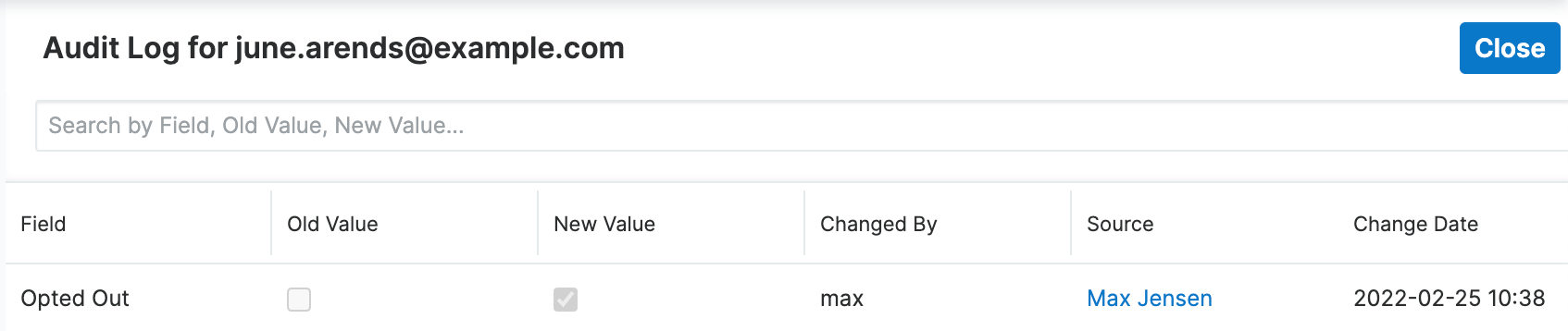 UI EmailAuditLog OptedOut