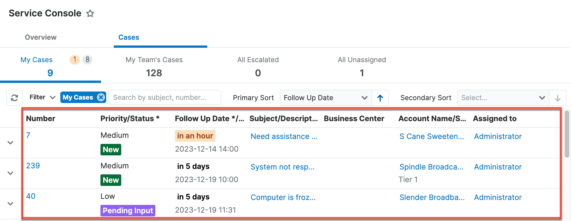 service-console-multiline-list-highlighted