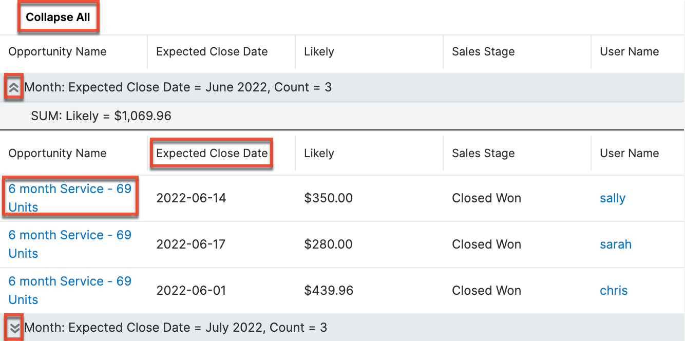 Summation with Details report results example