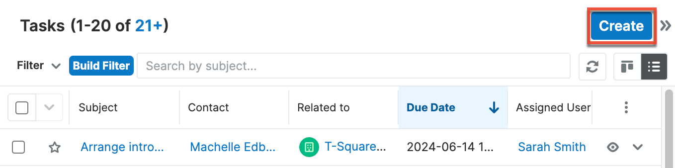 create from list view