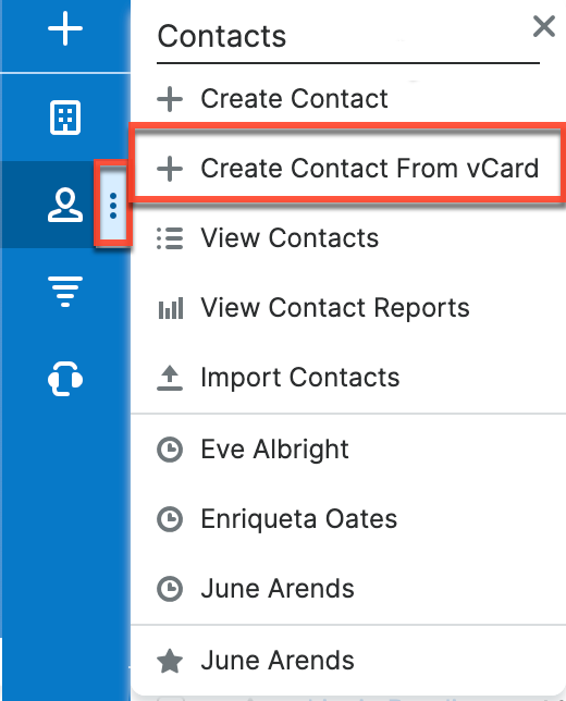 Contacts LV ActionsMenu CreateContactFromvCard